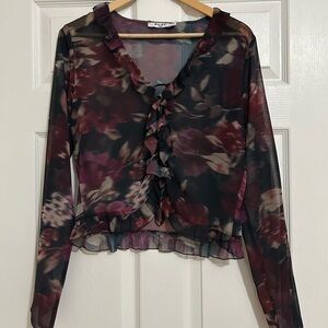 NA-KD Floral Sheer Long Sleeve Top